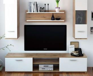 Mobilier pentru living, stejar wotan/alb, WAW NEW