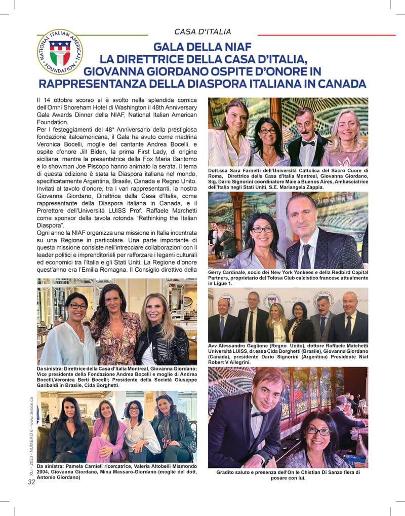 1. CASA D' ITALIA OSPITE D'ONORE AL GALA DELLA NIAF