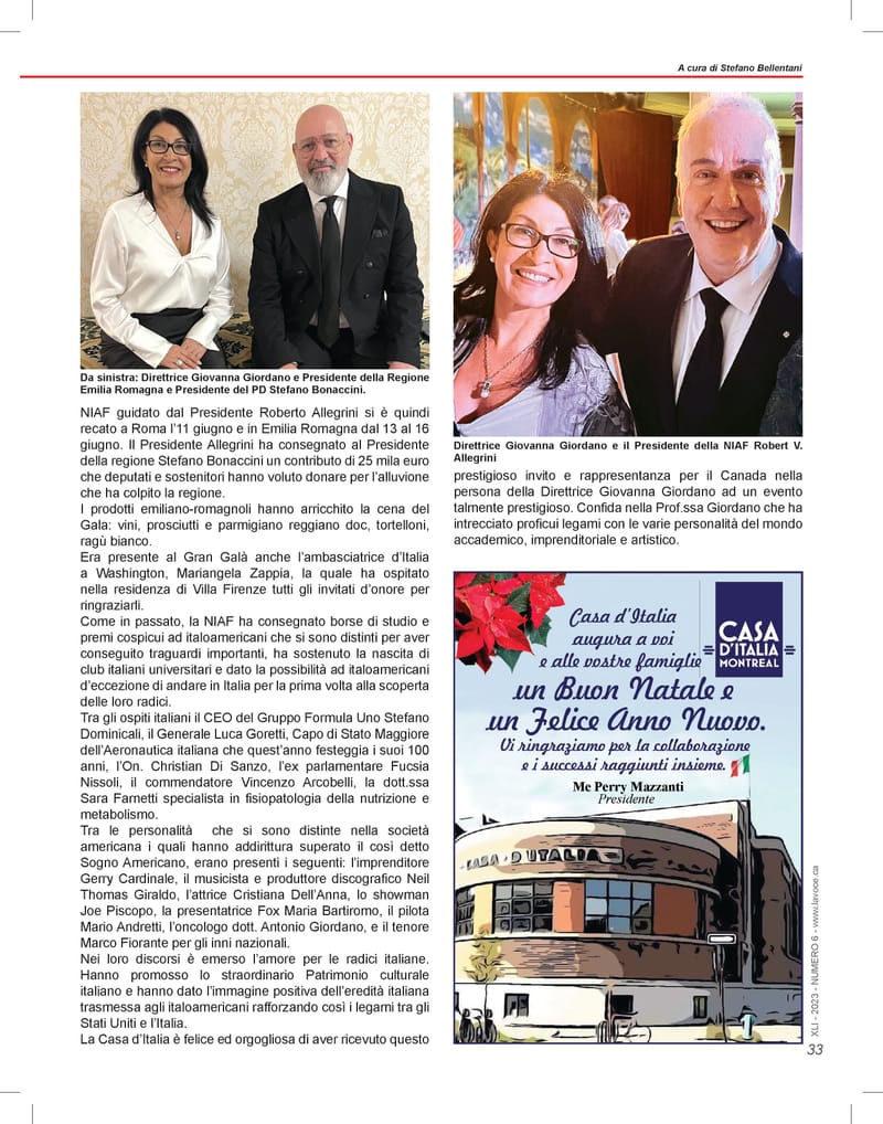 2 CASA D' ITALIA OPSPITE D'ONORE AL GALA DELLA NIAF
