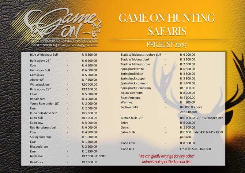 Hunting Pricelist