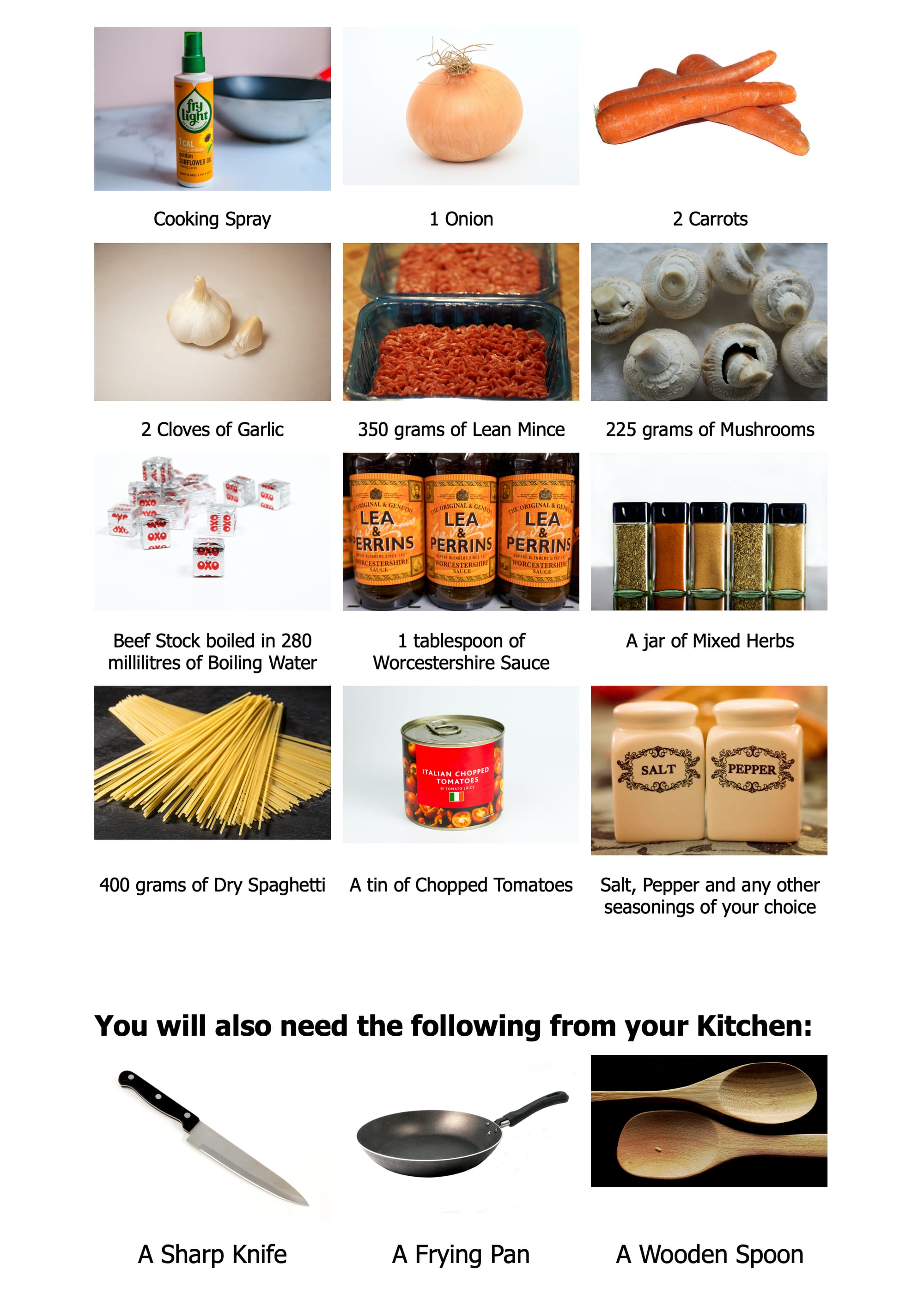 To make Dan's Spaghetti Bolognese, you will need: