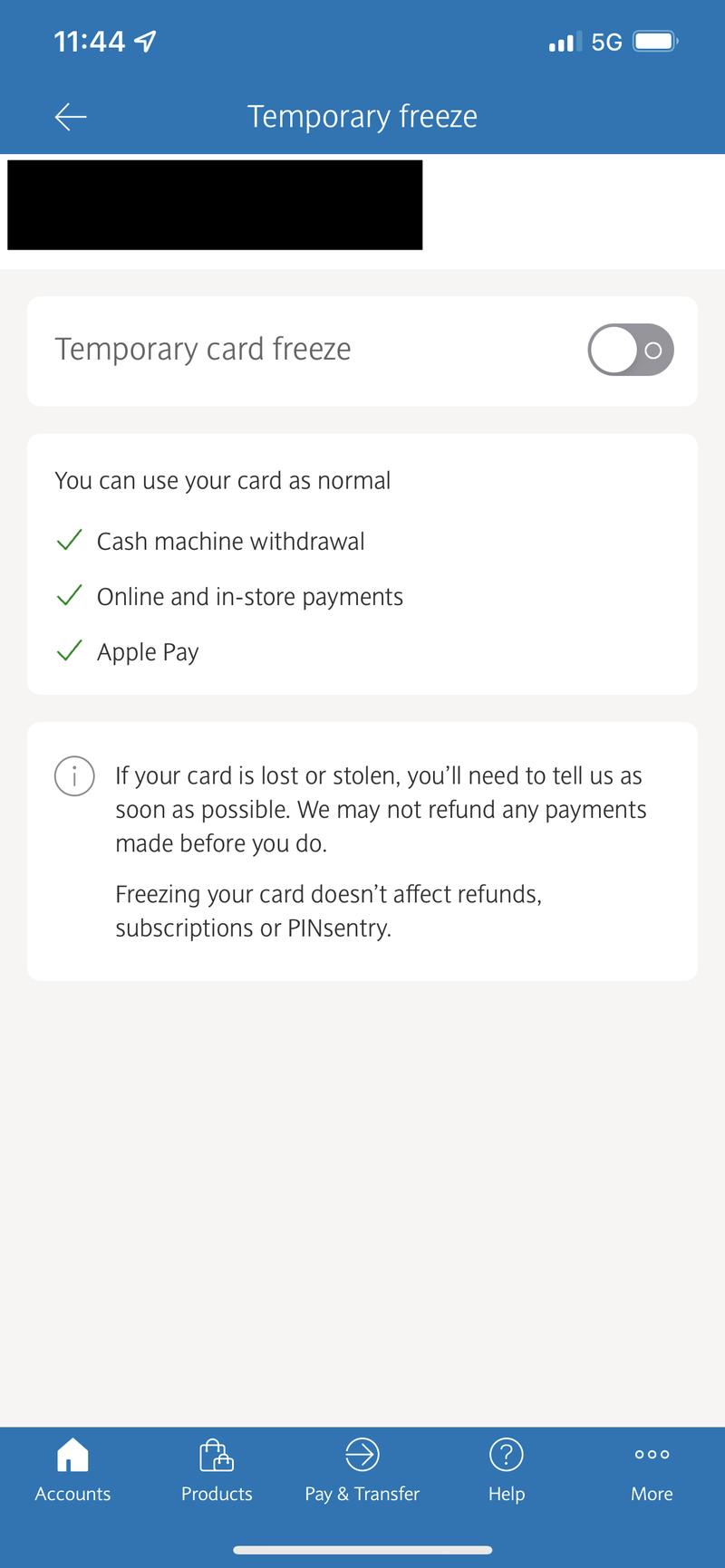 Freeze your cards temporarily