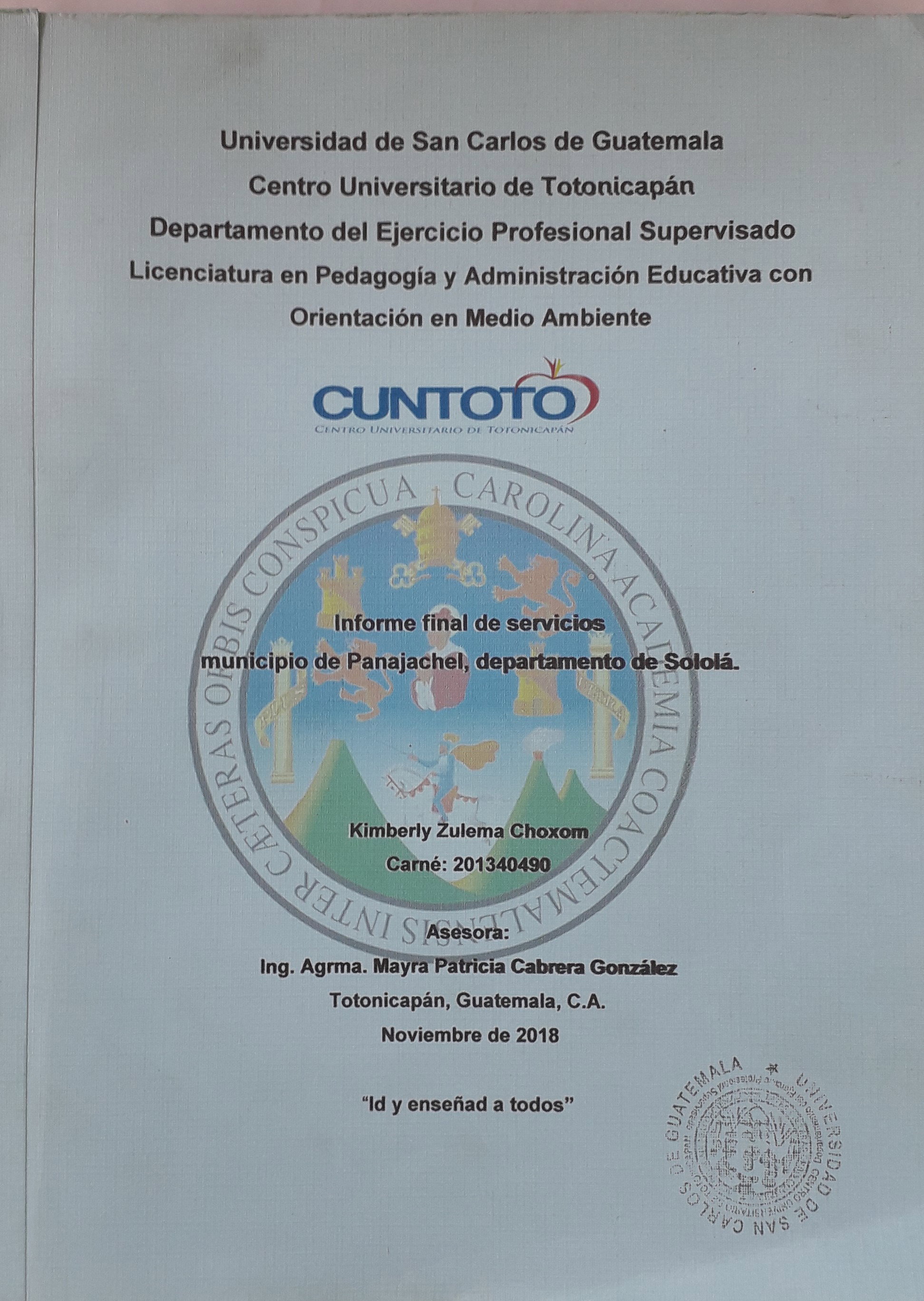 Informe final de servicios municipio de panajachel Departamento Sololá