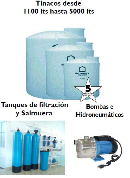 Tinacos, Tanques de filtracion, Bombas e Hidroneumaticos