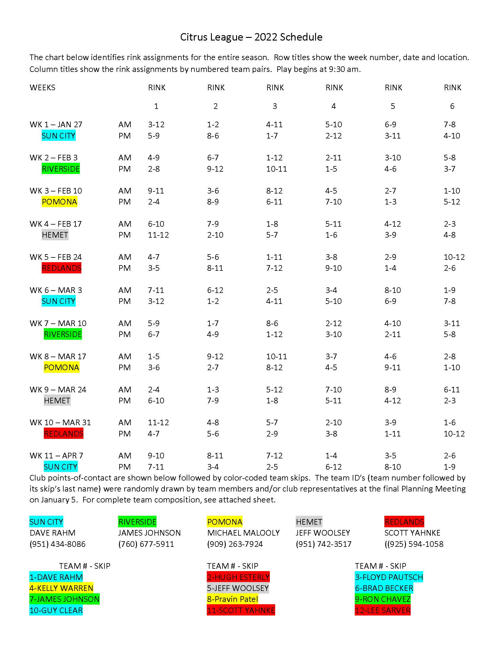 Citrus League Schedule