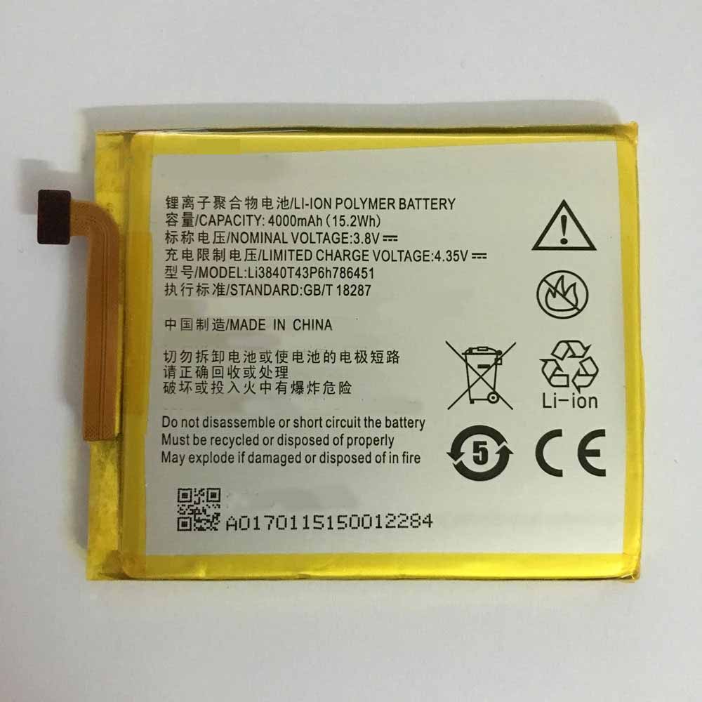 ZTE Plus S2014 4000mAh/15.2WH 3.8V/4.35V ZTE Li3840T43P6h786451 Batería