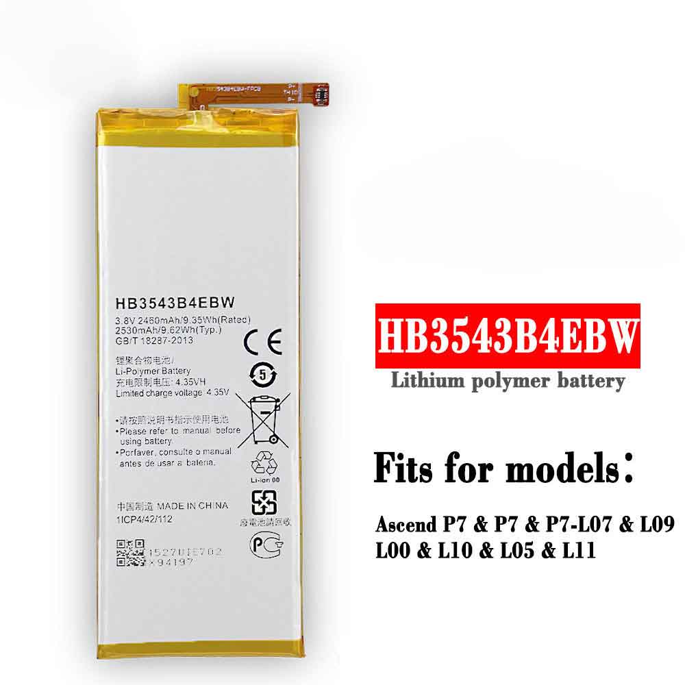 Huawei HB3543B4EBW 2460MAH - HB3543B4EBW Batería para Huawei Ascend P7 P7-L07 L09 L00 L10 L05 L11