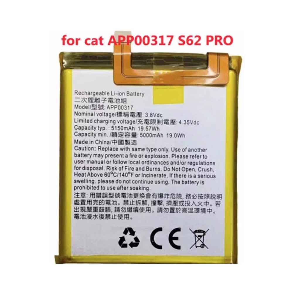 5150mAh Cat APP00317 Batería para Cat Caterpillar S62 Pro