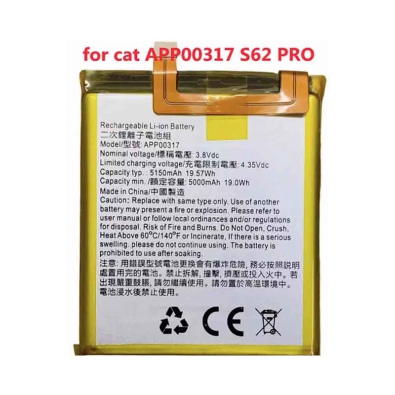 5150mAh Cat APP00317 Batería para Cat Caterpillar S62 Pro