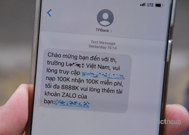 Giả mạo TPBank nhắn tin quảng cáo cá cược