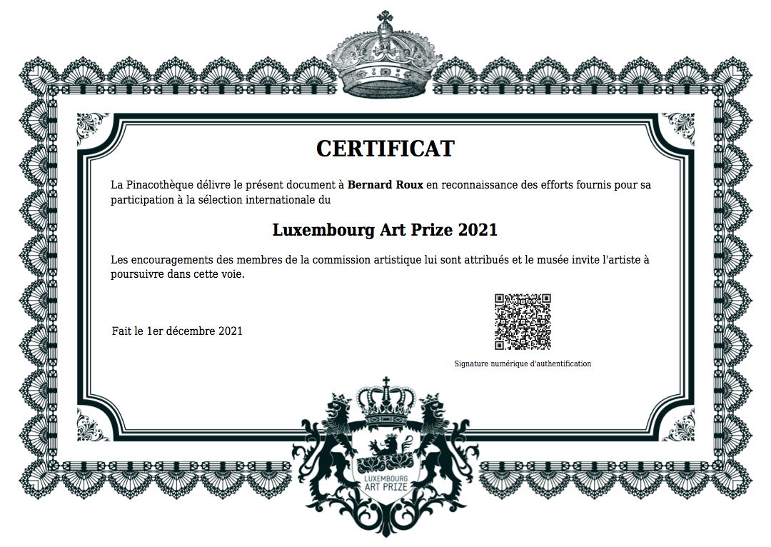 CERTIFICAT 2021 DE MERITE ARTISTIQUE