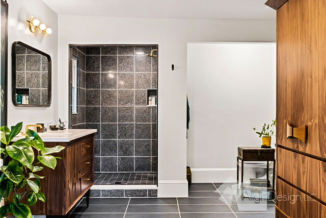 Stunning mid century inspired bathroom renovation in Asheville