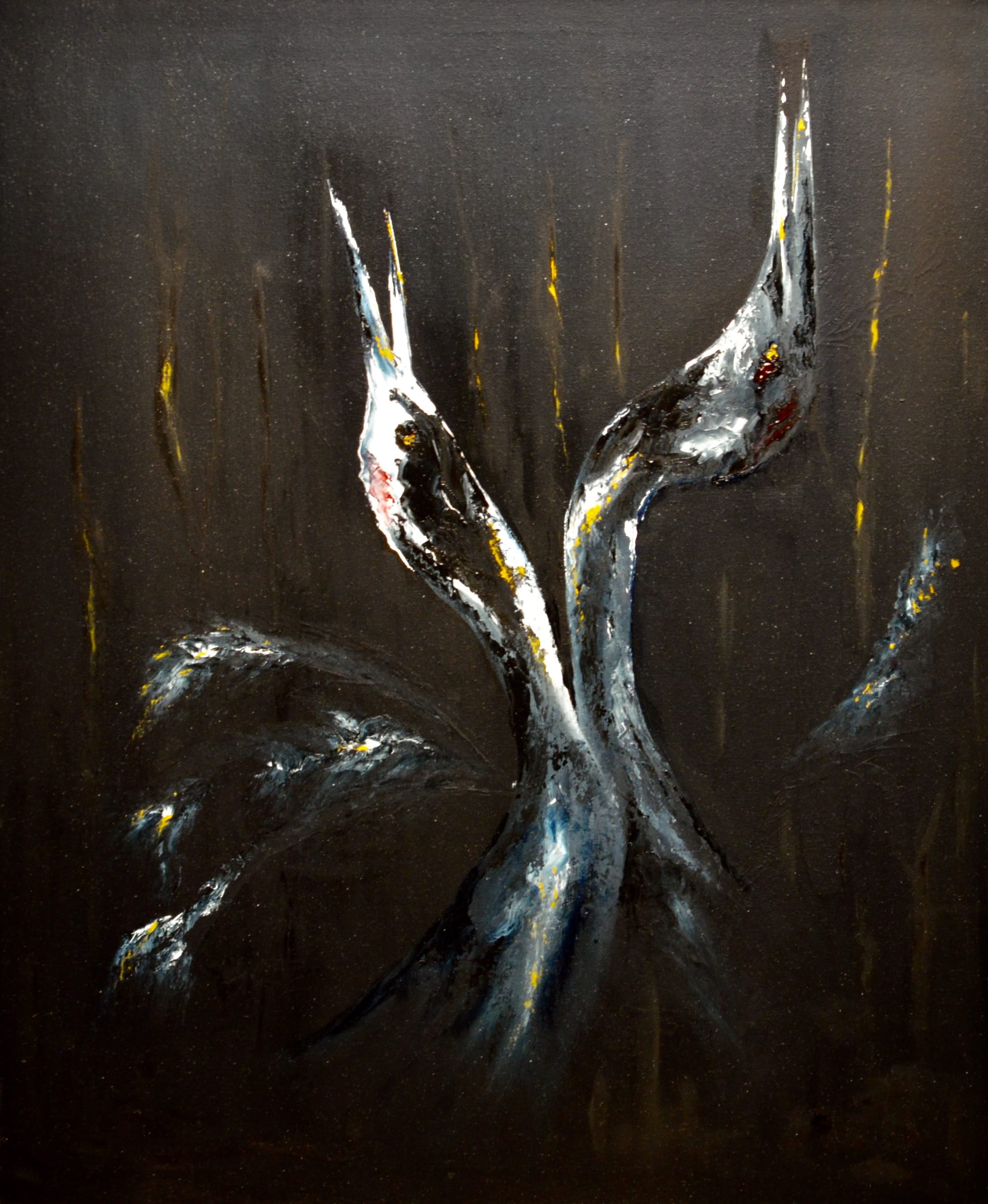 Kranichpaar III, Acryl/Öl (60x50)