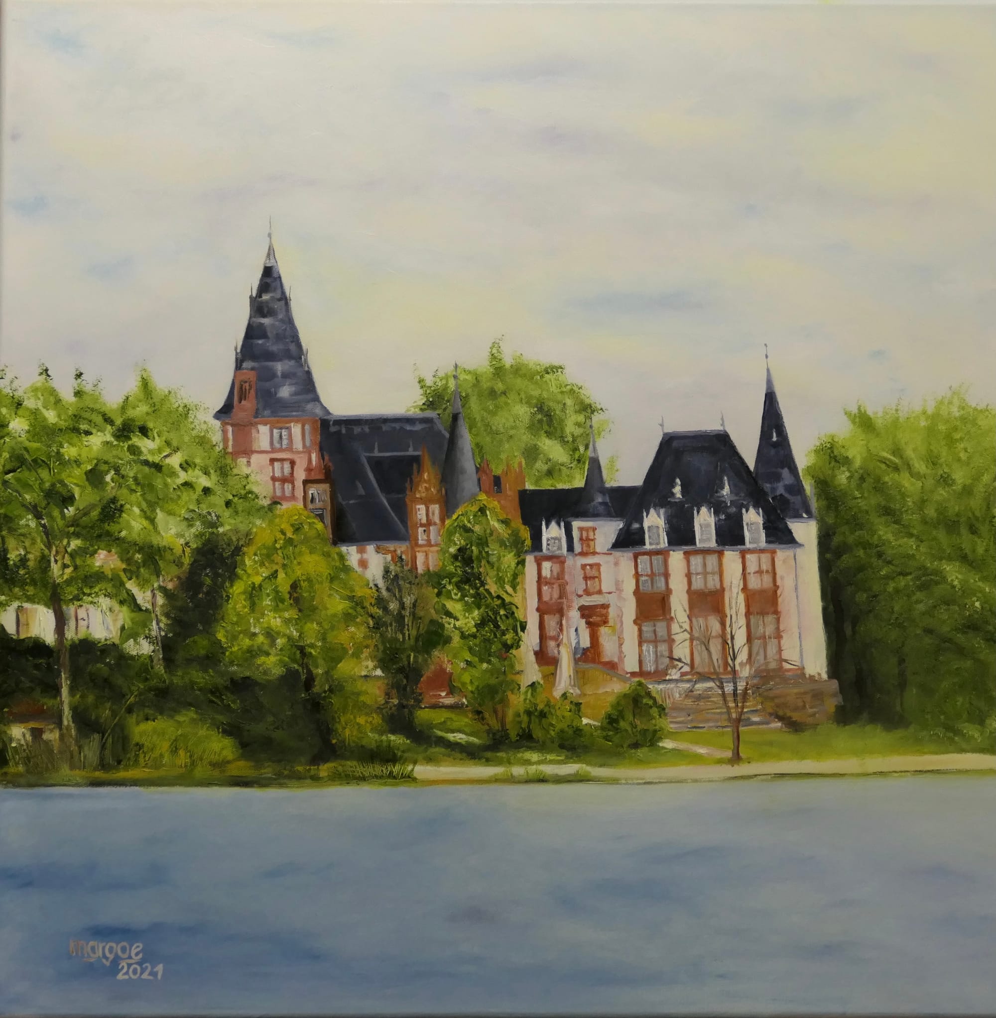 Perle an der Müritz - Schloss Klink, Öl auf Leinwand (70x70)