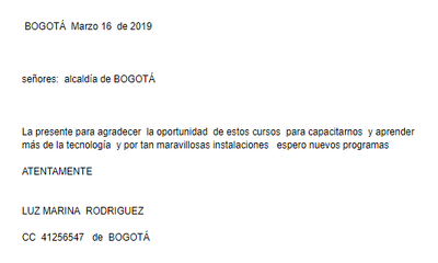 Carta de agradecimiento