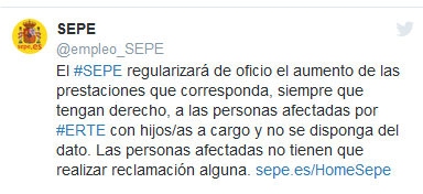 EL SEPE RECONOCERÁ DE OFICIO EL AUMENTO DE LAS PRESTACIONES DE LAS PERSONAS AFECTADAS POR ERTE QUE CORRESPONDA POR TENER HIJOS O HIJAS A CARGO