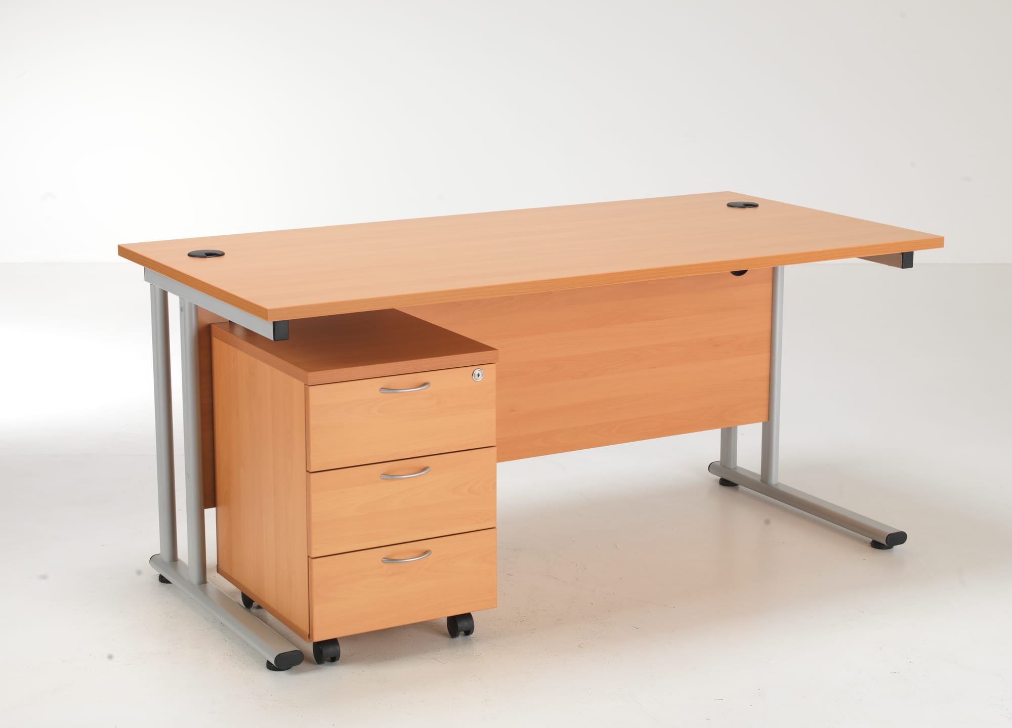 BEECH DESK WITH UNDER DESK PEDESTAL