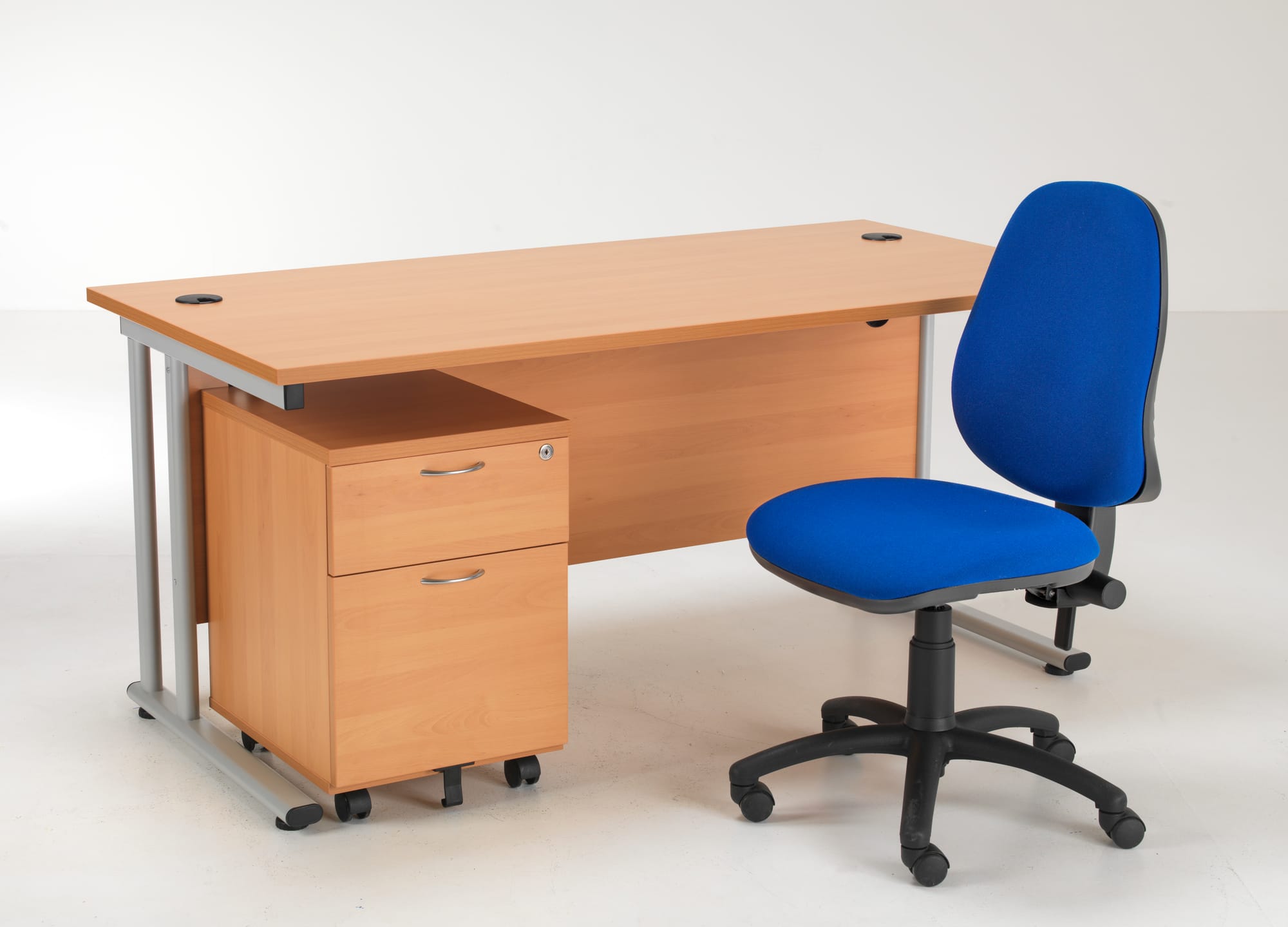 STANDARD DESK WITH UNDER DESK PED + CHAIR