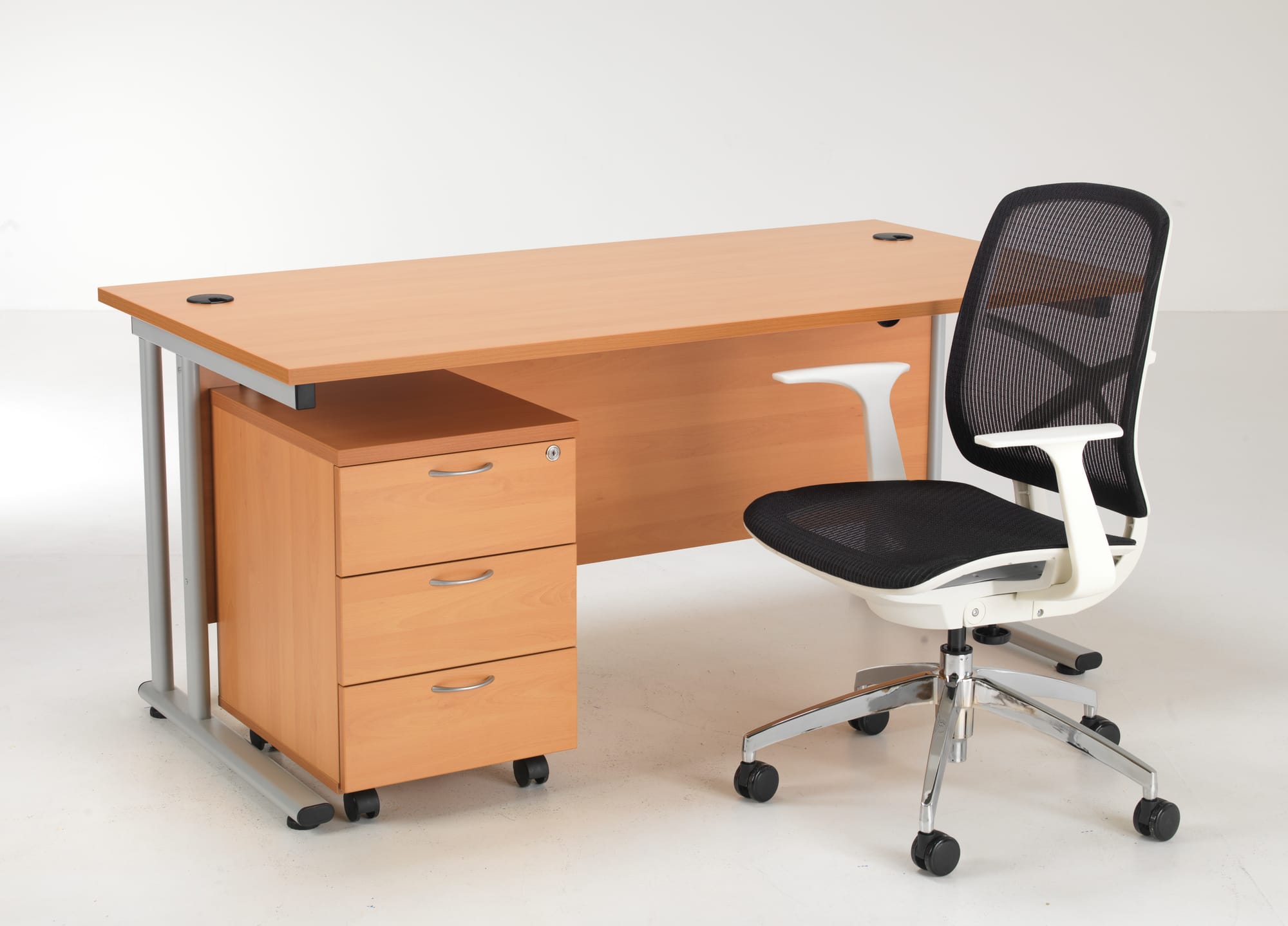 STANDARD DESK WITH UNDER DESK PED + CHAIR