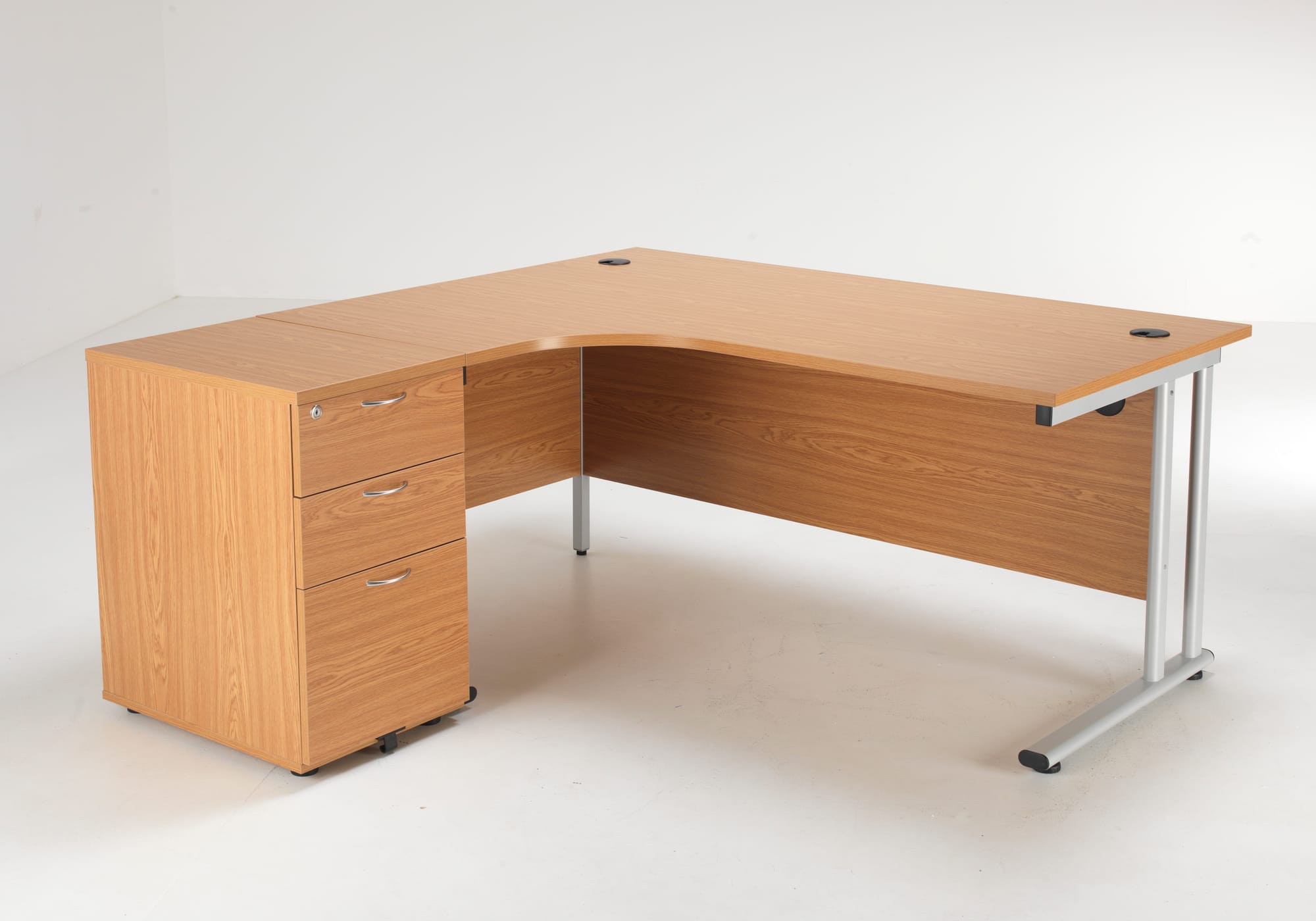 RADIAL DESK WITH DESK HIGH PED - BEECH