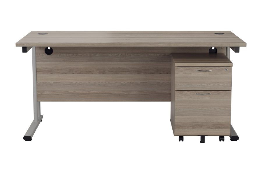 STANDARD DESK WITH UNDER DESK PEDESTAL - GREY OAK