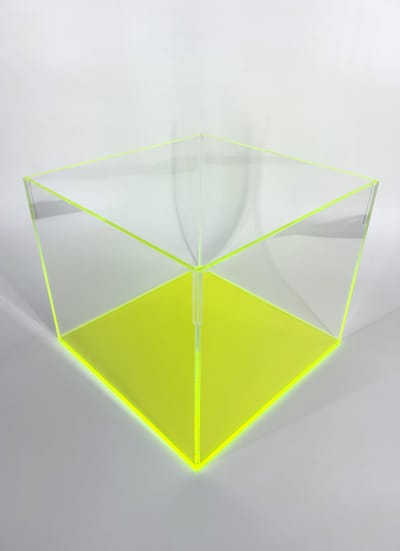 Custom 5-sided Clear Acrylic Boxes w/ Colorful Acrylic Bases