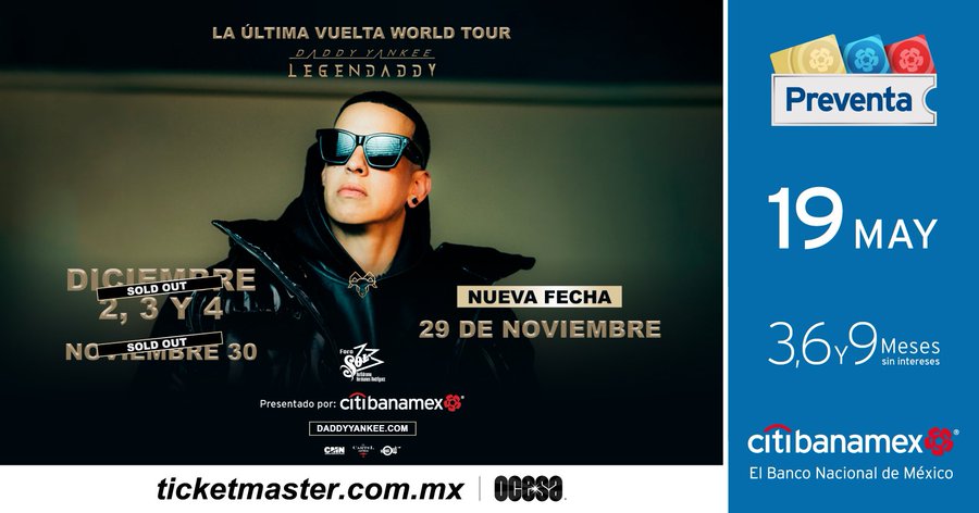 Daddy Yankee anuncia 5a fecha en CDMX