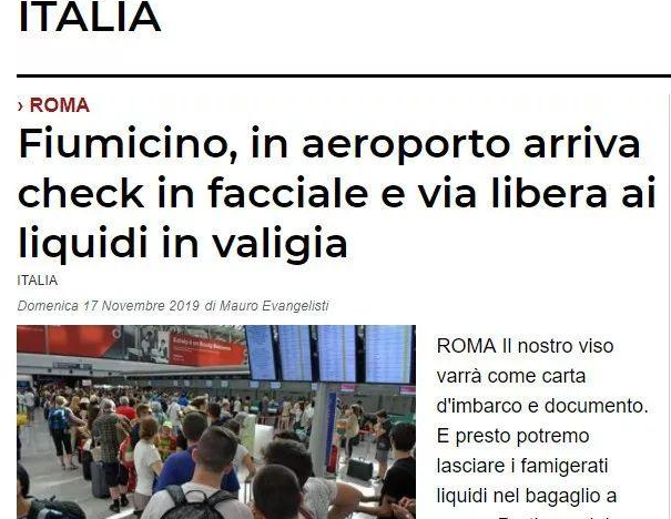 告别护照和登机牌！11月底起，罗马机场开始“刷脸”登机