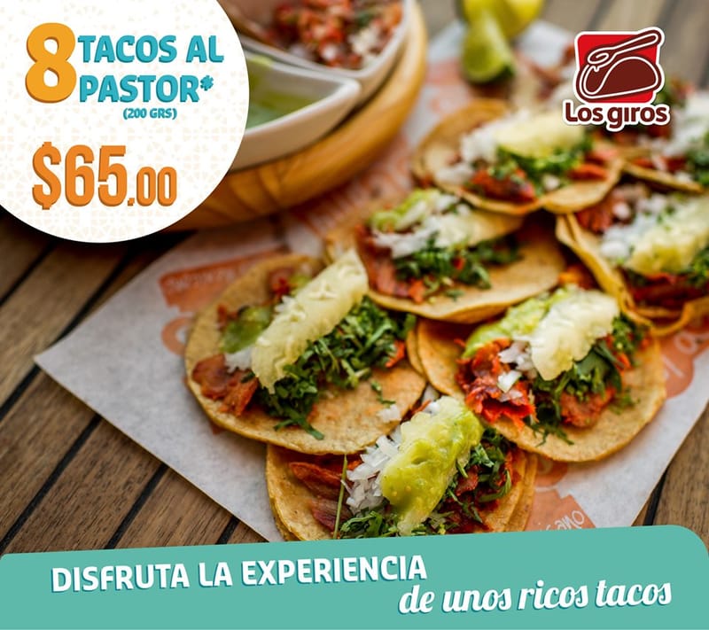 8 Tacos de pastor x $65.00
