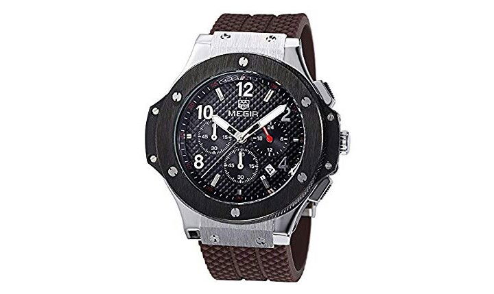 Megir Men's Black Chronograph Dial Rubber Band Watch - M3002G / AED:80.99