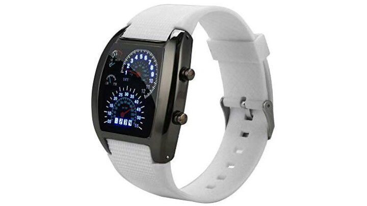 Men's Casual Daily Men's Fashion LED Light Flash Turbo Speedometer Sports Car Dial Meter Watch (G, Men's Size) / AED:39.99
