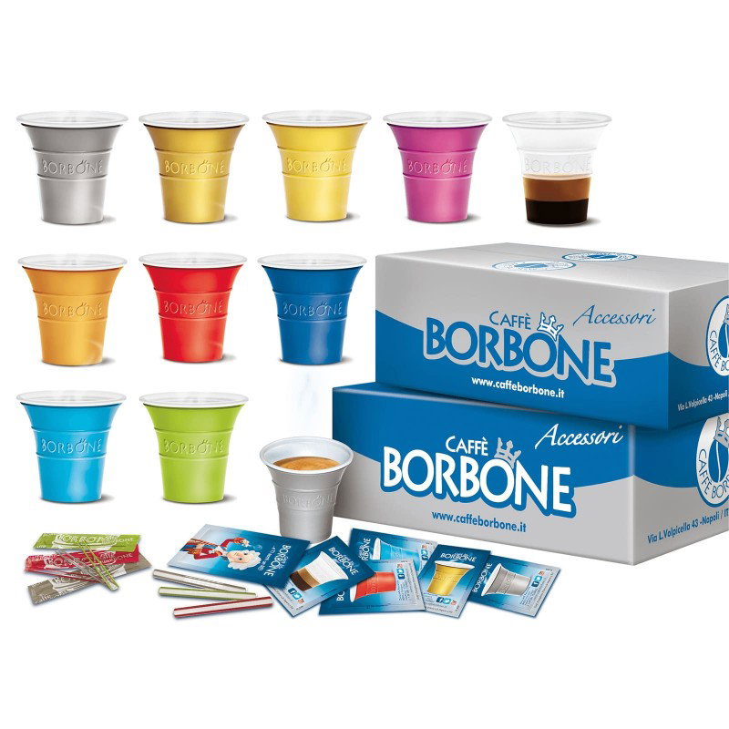 1 kit accessori bio per caffè 150 bicchieri colorarti,150 bustine di