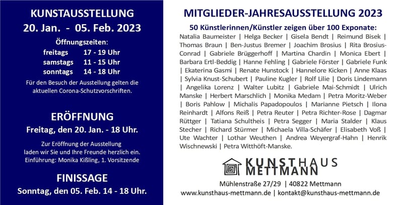 Mitgliederausstellung 2023 vom 20.01. - 05.02.2023