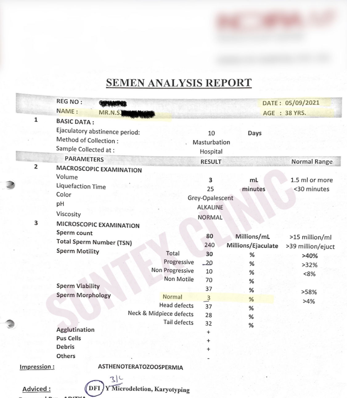 Semen report at in…..a ivf centre