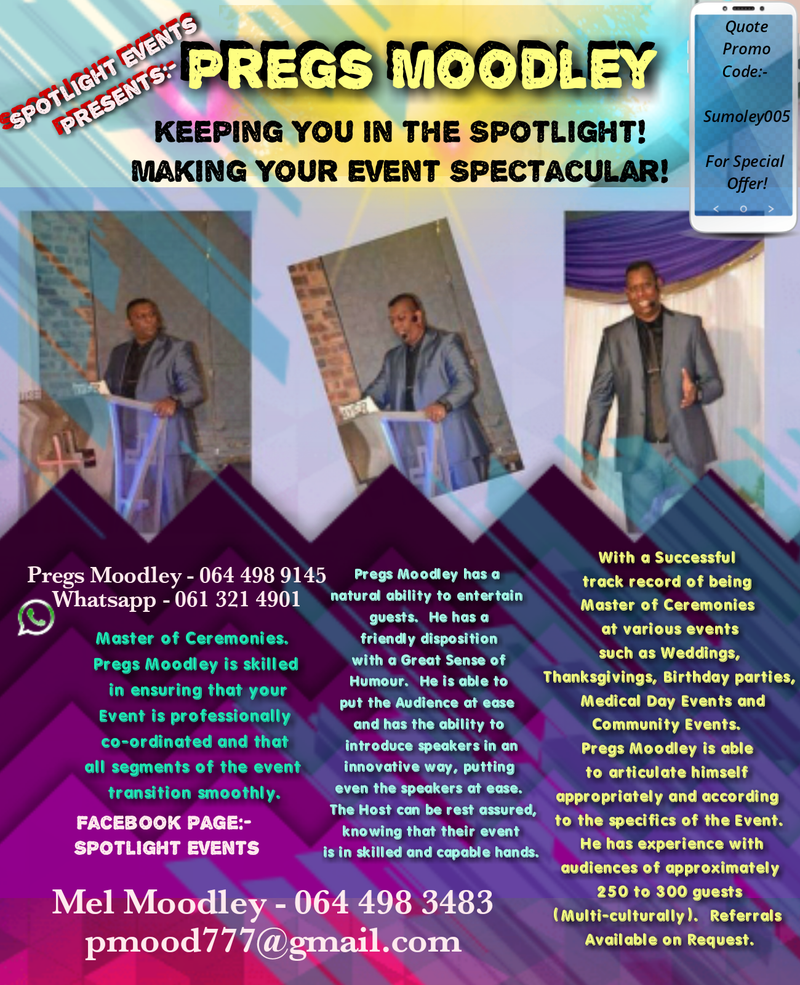 Pregs Moodley - MC/Events Co-ordinator