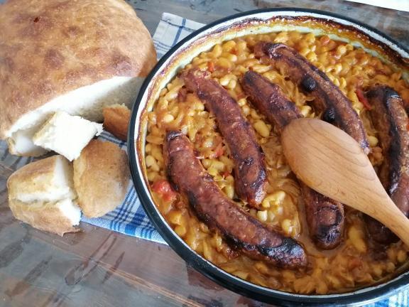 Baked Beans with homemade sausages - "Tavce Gravce" - North Macedonian dish