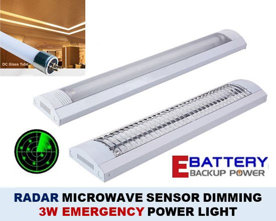 Saba Japan T5 DC IP22 Radar Microwave Sensor Auto Reset Dimming Integrated Emergency Backup Power Louver Light Batten (External Driver)