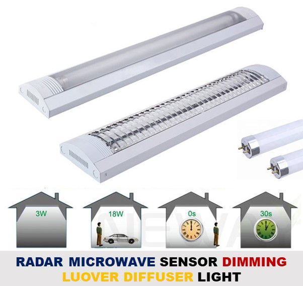 Saba Japan T8 DC IP22 Radar Microwave Sensor Auto Reset Dimming Louver Diffuser Light Fitting (External Driver)