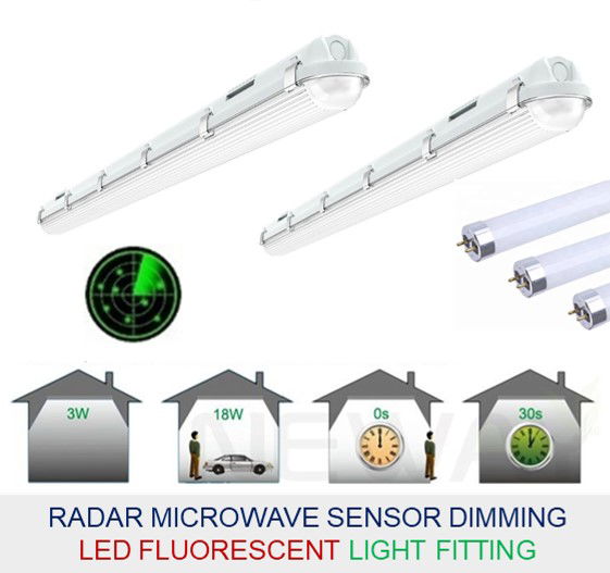 Saba Japan T8 DC IP65 Radar Microwave Sensor Auto Reset Dimming LED Fluorescent Light (External Driver)