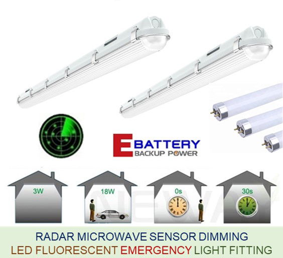 Saba Japan T8 DC IP65 Radar Microwave Sensor Auto Reset Dimming Emergency LED Fluorescent Light (External Driver)