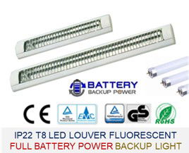 Saba T8 IP22 Full Battery Backup Power Louver Diffuser Crystal Glass Fluorescent Light Fitting (Internal Driver)