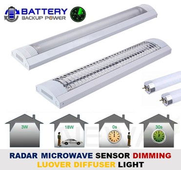 Saba Japan IP22 T8 Radar Microwave Sensor Auto Reset Battery Backup Power Crystal Glass Light Fitting (Internal Driver)