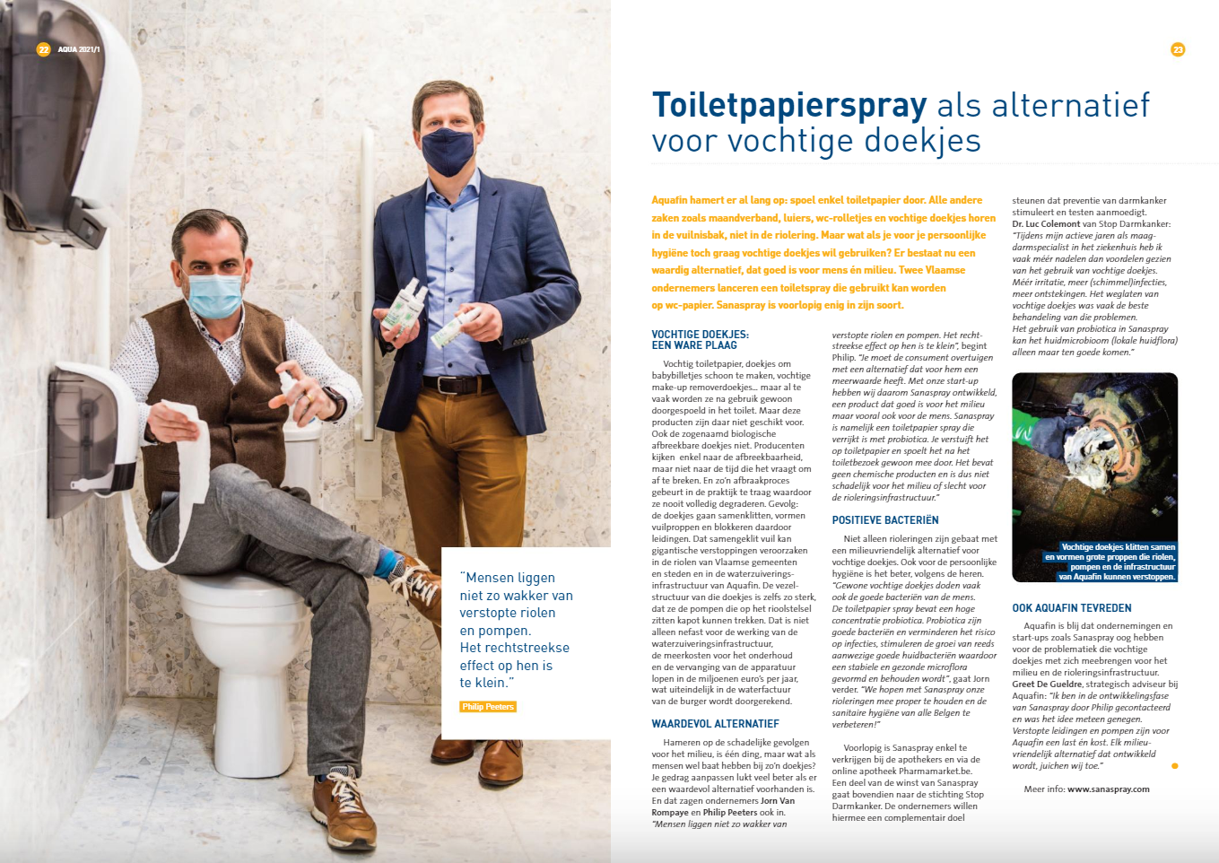 Sanaspray staat in Aqua, het magazine van Aquafin