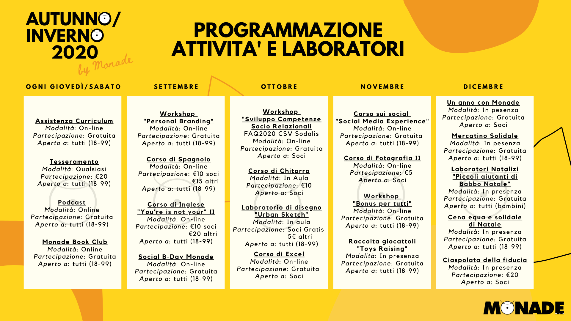 Calendario corso-eventi 2020 Monade ODV