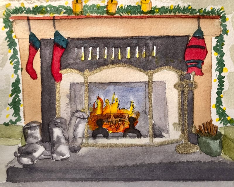 Fireplace Watercolor