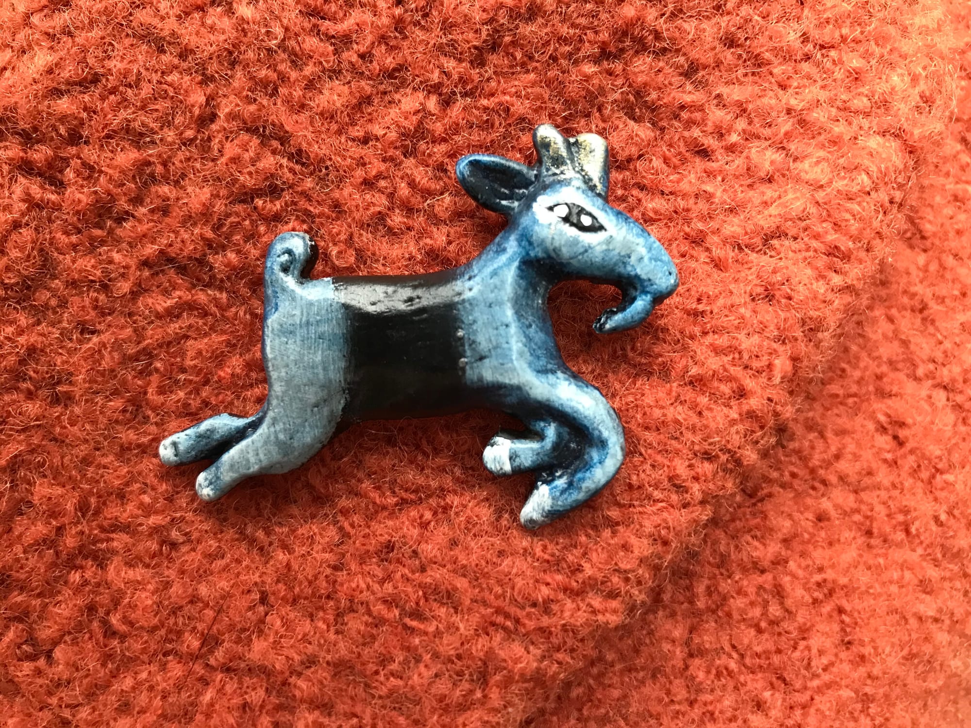 Pablo Goat Brooch, hand-cast in pewter and hand-painted.