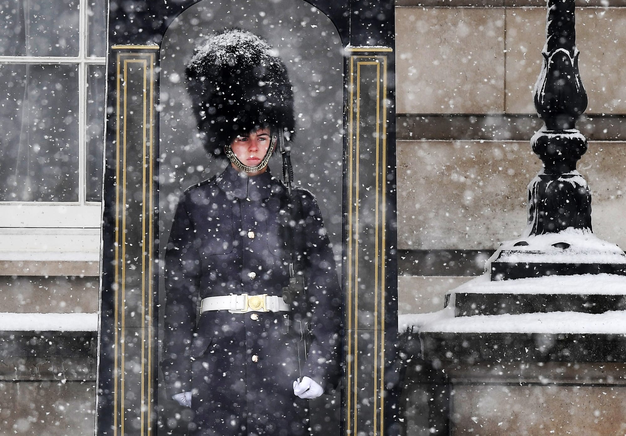 Queen's Guard in winter, London, 2018.