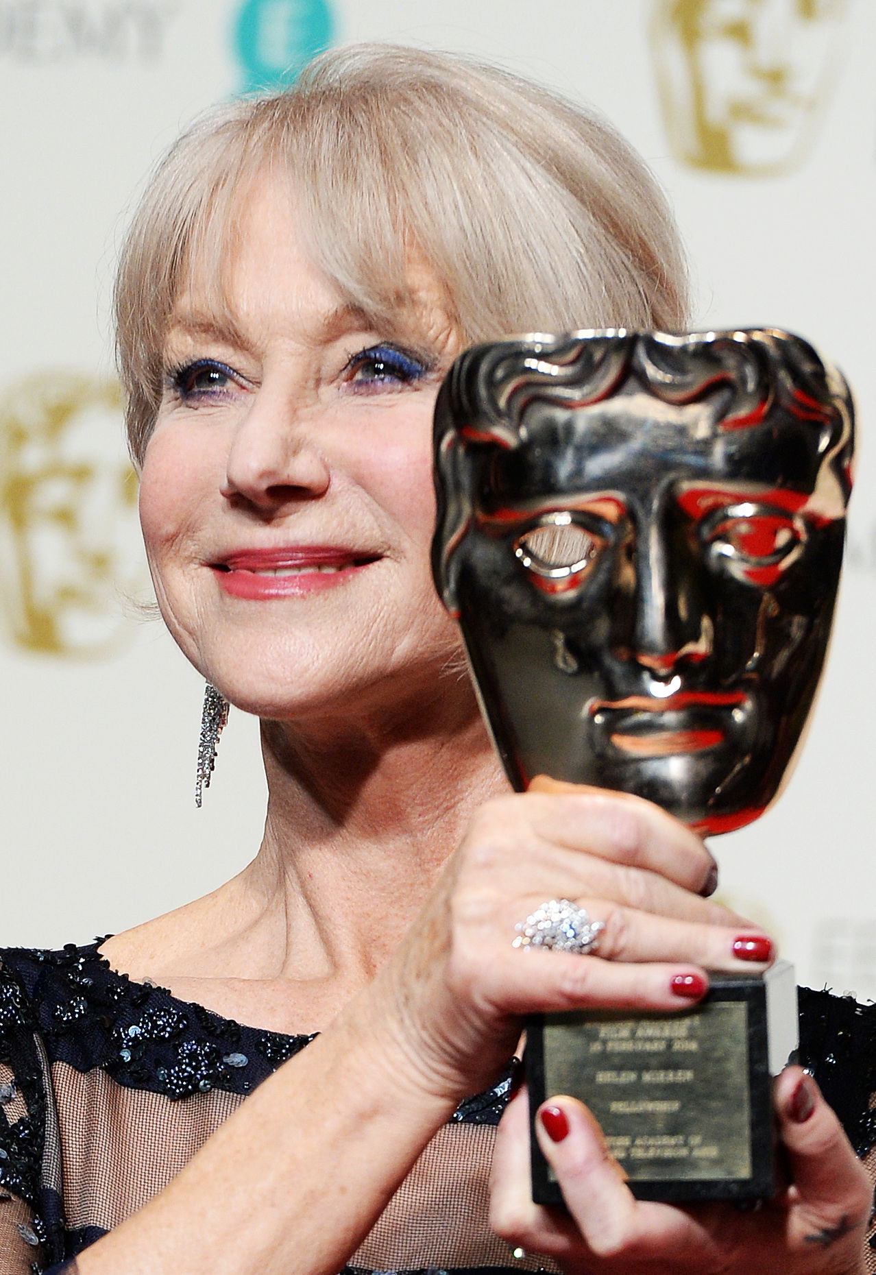 Helen Mirren wins Fellowship, Bafta Awards, London, 2014.