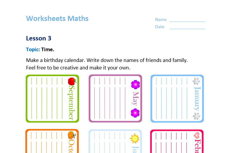 Time Topic Box Worksheets topic: Time