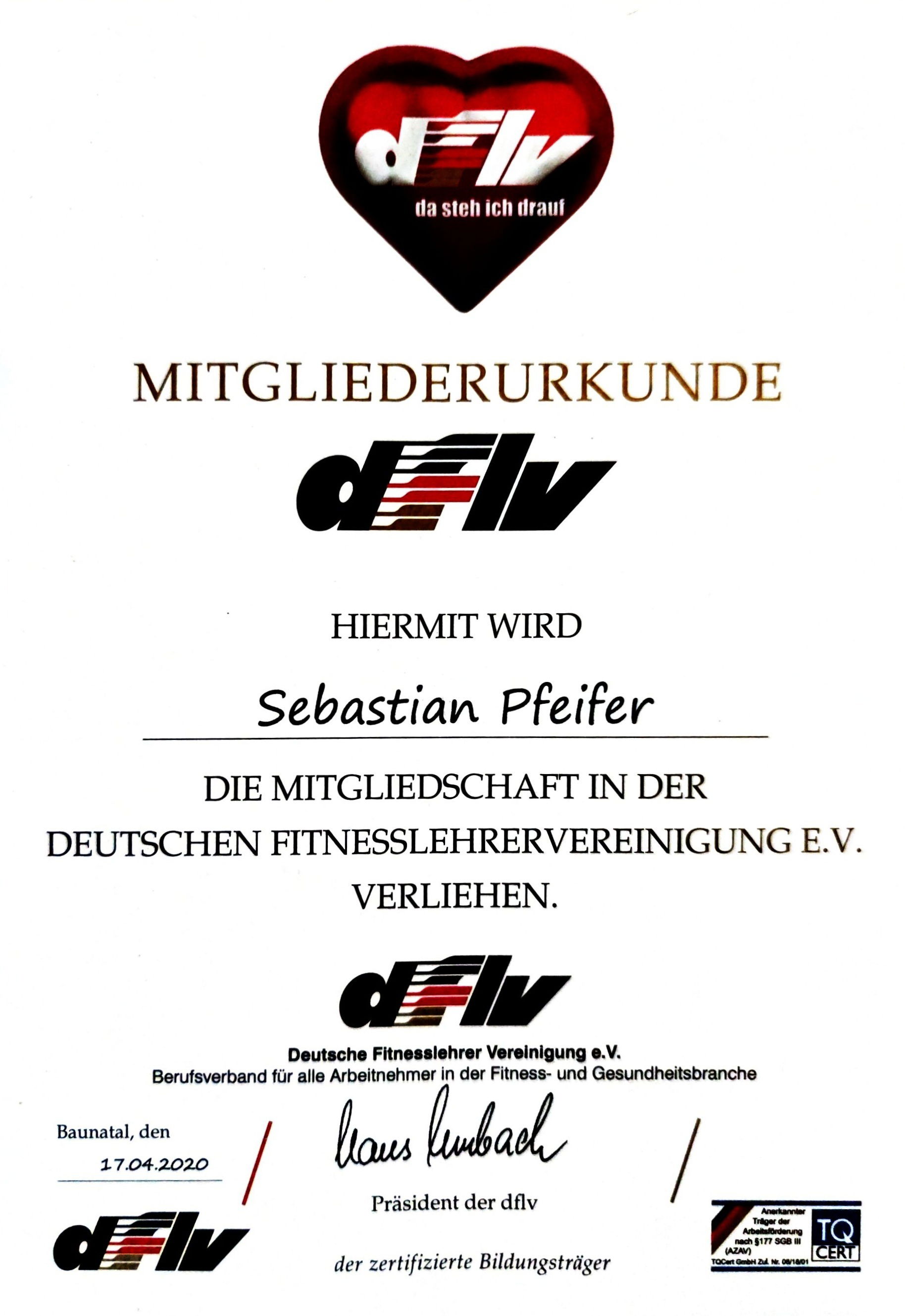 DFLV Mitgliederurkunde